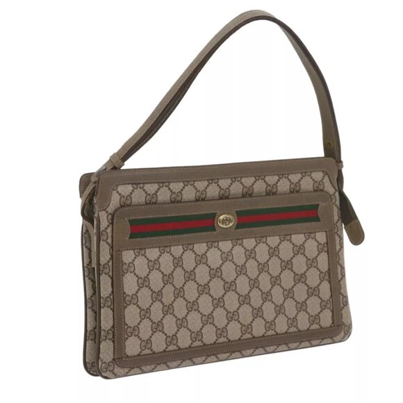 GUCCI GG Supreme Web Sherry Line Shoulder Bag Beige Red - Picture 1 of 7